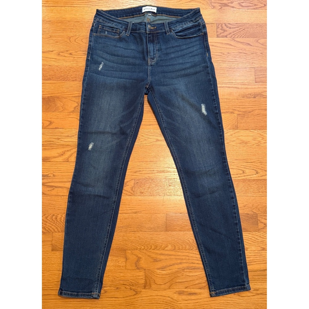 Studio Blue Womens Distressed Skinny Jeans Dark Wash Size 29
